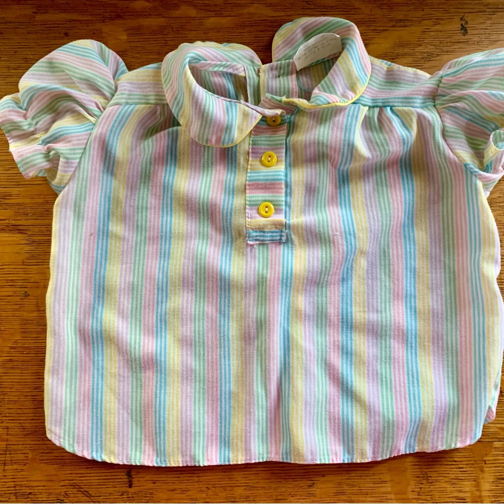 Colorful Striped Shirt Candycore Cotton Candy Pastel Todder Vintage Top Buttons